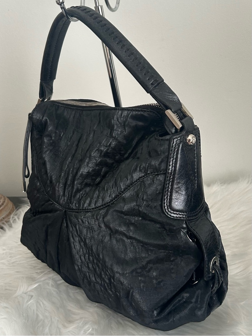 Francesco Biasia Black Italian Leather Slouchy Hobo Shoulder Bag - Picture 6 of 15